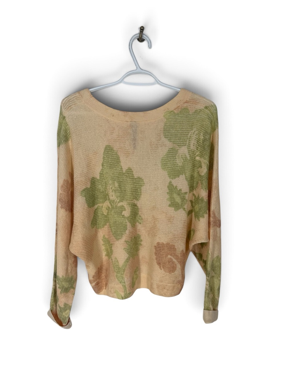 Anthropologie Printed-Linen Pullover Sweater Cream Peach Pink Floral Lightweight - Picture 3 of 6
